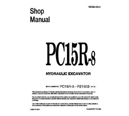 Komatsu PC15R-8 (SN from F21803) Crawler Excavators (Italy) Workshop Manual (WEBD002800) Komatsu PC15R-8 (SN from F21803) Crawler Excavators (Italy) Workshop Manual (WEBD002800)
